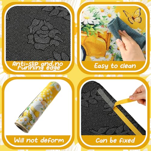 3-Piece Yellow Daisy Kitchen Rug Set, Non-Slip Washable Floral Floor Mats