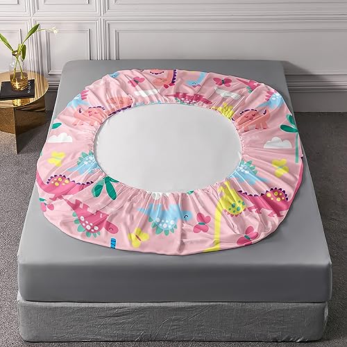 Axolotl Pink Twin Dinosaur Bedding Set - 4Pcs Kids Sheet Set with Fitted & Flat Sheets + Pillowcases