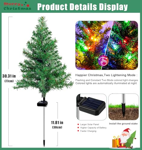 Ostritec Christmas Tree 4 Pack Outdoor Solar Garden Stake Lights Multi-Color LED