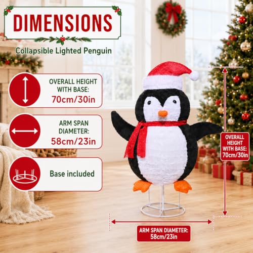 DTNESS 30in Pop-Up Christmas Penguin Decor with 45 Pre-lit LEDs & Timer - Outdoor Holiday Yard Display (Penguin Variant)