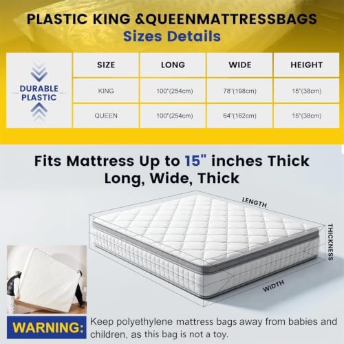 Queen Size Mattress Bag for Moving - Heavy-Duty Plastic Cover