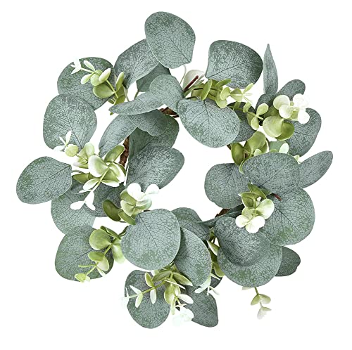 9-Inch Eucalyptus Faux Greenery Wreath for Kitchen Cabinet and Home Decor