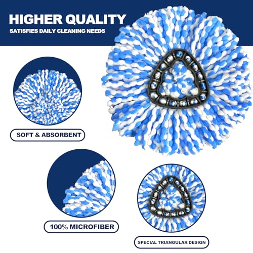 Microfiber Spin Mop Replacement Heads - 3 Pack Reusable Mop Refills
