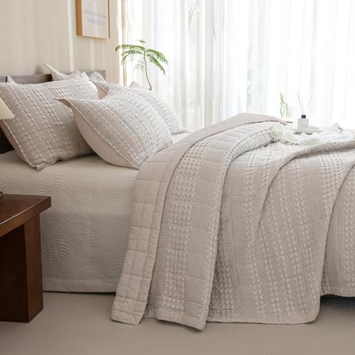 Oversized King Bedspread Set - 3-Piece Cotton Waffle Quilt