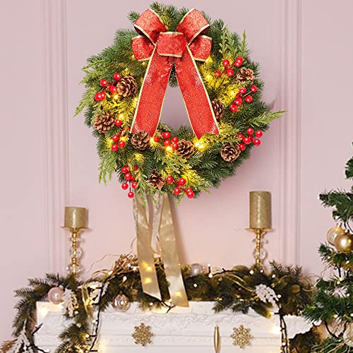 Christmas Wreath 16 Inches, with Metal Hanger, Pre-Lit Artificial