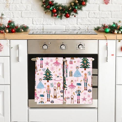 Pink Nutcracker Christmas Kitchen Towels, 2-Pack 18 x 28 in Dish Tea Towels