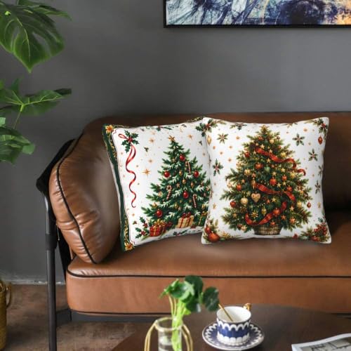 Christmas Trees Throw Pillow Covers 18x18 Inch Set of 2 - Holiday Decor