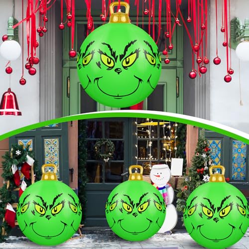 Denylo Pro 3 Pack 23.6 Inch Green Inflatable Christmas Balls Outdoor Holiday Decor