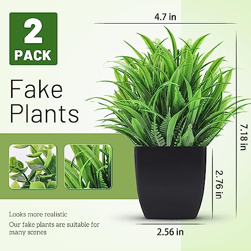 2 Pack Small Artificial Plants with Black Pots for Modern Home Decor