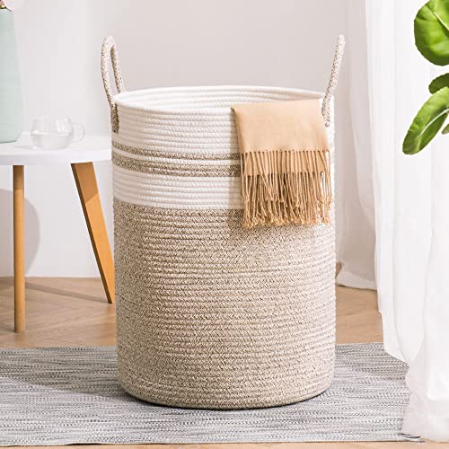 58L Tall Woven Cotton Rope Laundry Hamper Basket for Bedroom & Nursery