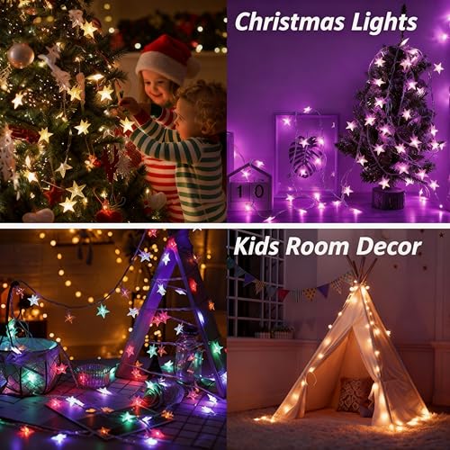 Color Changing Star String Lights - 20ft 40 LED Battery Fairy Lights with Remote