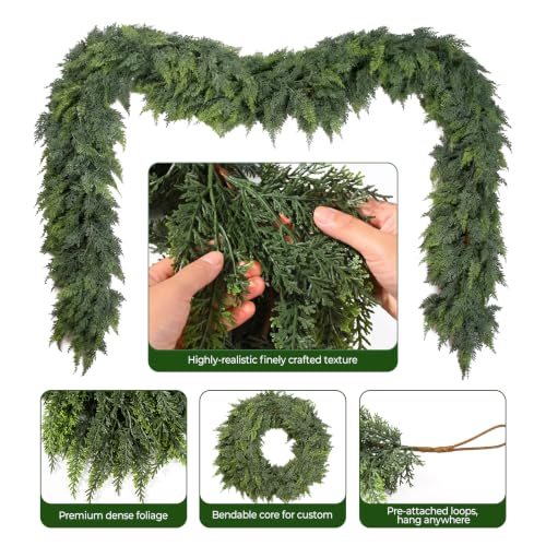 SYLVANEX 2-Pack 9FT Artificial Cedar Garland Christmas Decorations Dense & Lifelike
