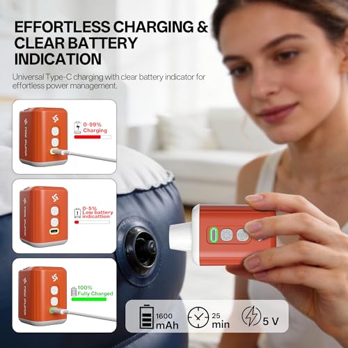 Portable Air Mattress Pump with 3-Level Camping Light