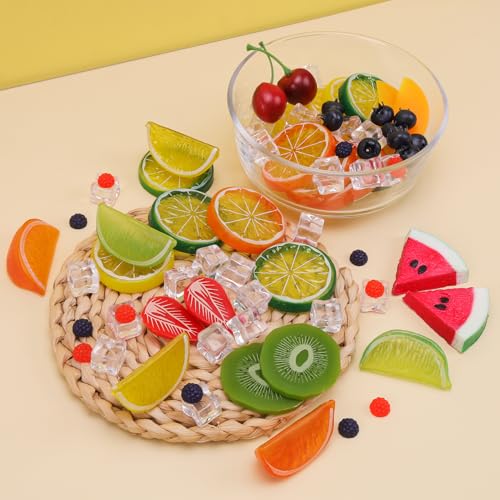 160 Pcs Artificial Fruit Slices - Realistic Plastic Fruit Blocks