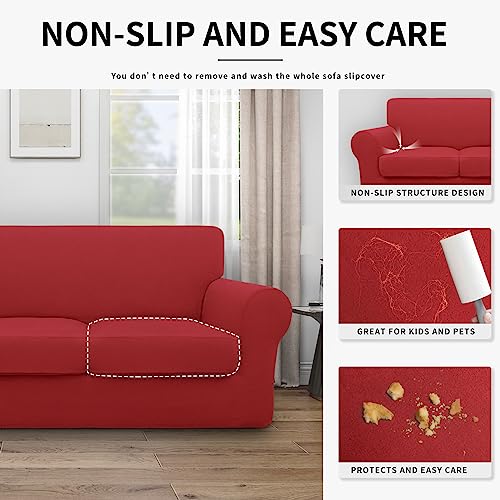 Easy-Going Waterproof 2-Pieces Chair Cover Couch Cover for Sofa, Red (Small Chair) - 100% Waterproof