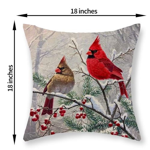 GOLIANDA Red Bird 18x18 Inch Christmas Pillow Covers Set of 2 Linen Holiday Decor