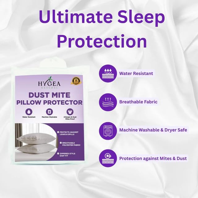 Waterproof Pillow Protectors Queen 20x30 - Zippered Allergen Encasement (Set of 2)