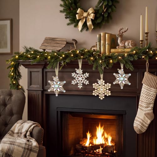 Bucherry 3 pcs Gold Iridescent Christmas Snowflake Ornaments Metal Tree Decor