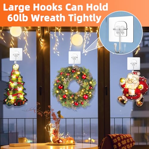 Clear Adhesive Wreath Hangers for Front Door & Glass - 10 Pack, 60lb