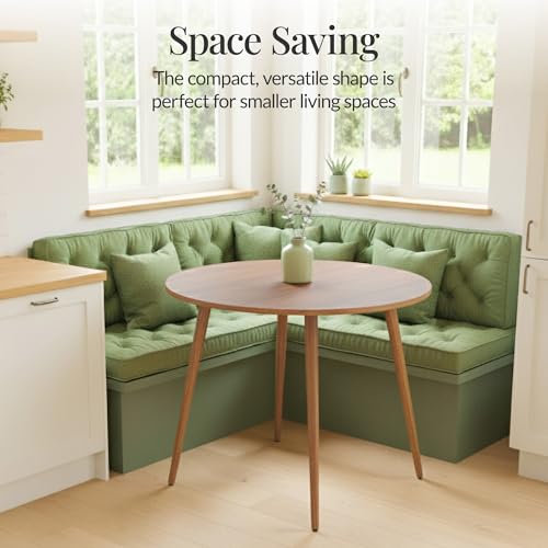 35.5-Inch Round Mid-Century Modern Dining Table for 4, Pecan Wood Finish