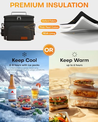 HOTOR Insulated Lunch Box & Leak-Proof Cooler Bag 9L - Black