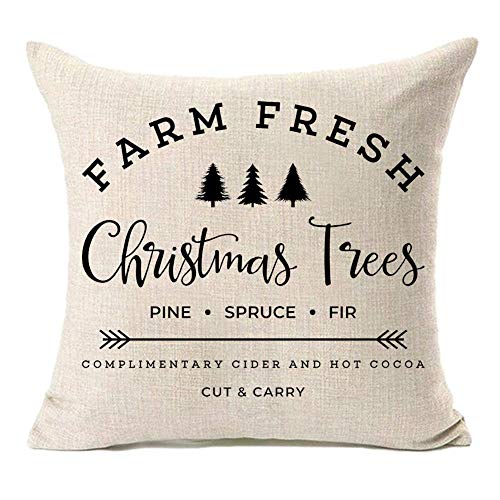 Farmhouse Christmas 20x20 Inch Cotton Linen Throw Pillow Cover - White