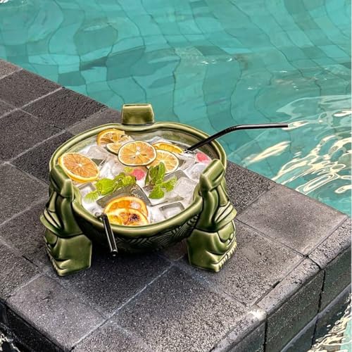 32 oz Ceramic Tiki Punch Bowl - Decorative Tropical Cocktail Serveware