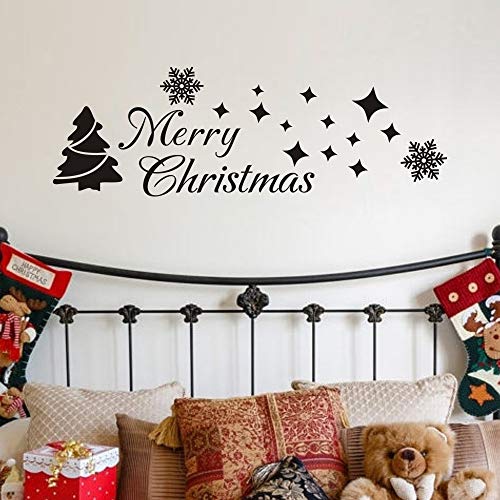 MoharWall Small Black Christmas Tree Wall Decals – Window Cling Quotes & Stars