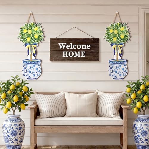 Chinoiserie Lemon Tree Wooden Door Hanger - Large Summer Front Door Decor