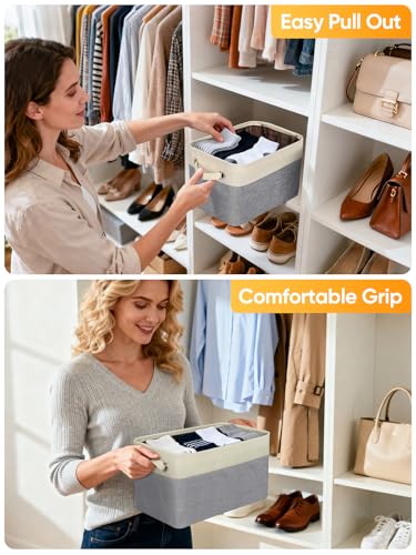 Fabric Closet Storage Bins Grey 12x8x8 Inch Linen Organizer Basket