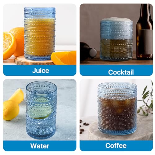DmmyAlzx Blue Hobnail Drinking Glasses Set of 12 with 6 Silicone Coasters - Vintage Style