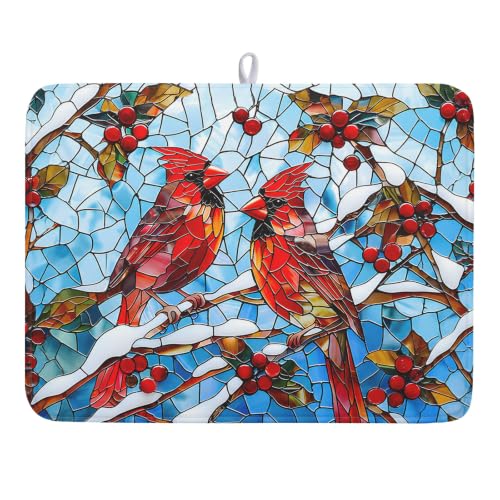 Christmas Bird Dish Drying Mat 24x18 Blue Glass | Roverantic Microfiber