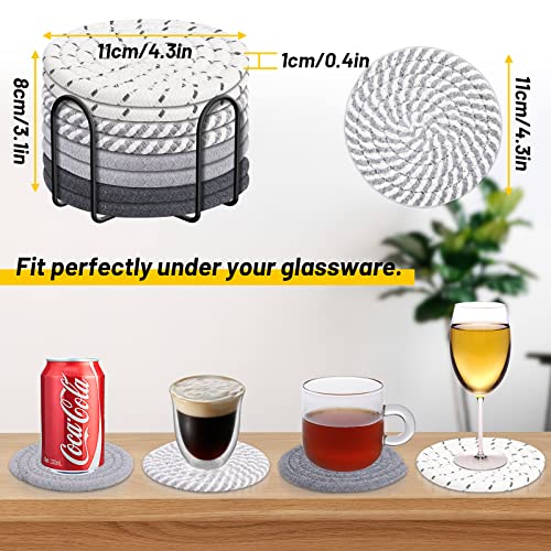 8-Piece Woven Cotton Drink Coaster Set with Holder, 4.3-Inch Absorbent