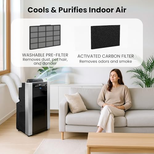 Dual Hose Portable Air Conditioner 14,000 BTU for Rooms up to 500 Sq Ft