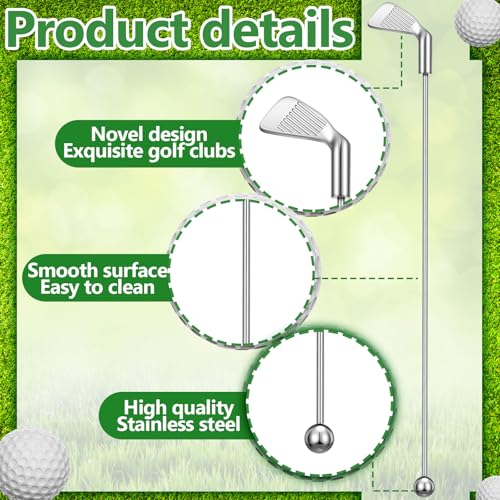 Hushee 10 Pcs Metal Golf Cocktail Stir Sticks - Reusable Swizzle Sticks for Drinks & Party Decorations - 7.87 Inches (Golf Clubs Variation)