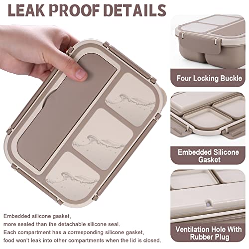 Bento Box Adult Lunch Box 40 oz with 4 Compartments Utensils Brown