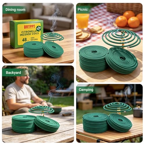Citronella Incense Coils with Holders - 48 Pack for Outdoor & Indoor Use