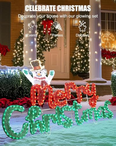 Brightown 5ft Merry Christmas Sign with 447 LED Twinkle Lights (Snowman)