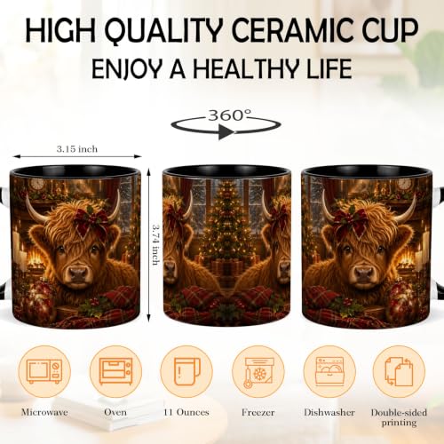 Highland Cow Coffee Mug - 11oz Ceramic Cow Lovers Gift for Tea & Hot Drinks