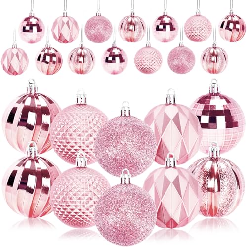 24-Pack Pink Christmas Ball Ornaments - 60mm Shatterproof Tree Baubles