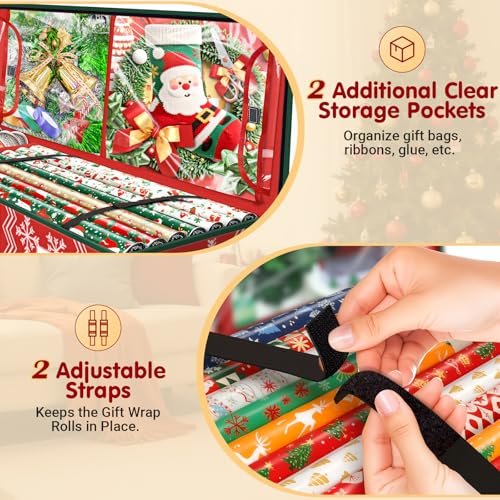 Underbed Wrapping Paper Storage Organizer with Dividers and Pockets