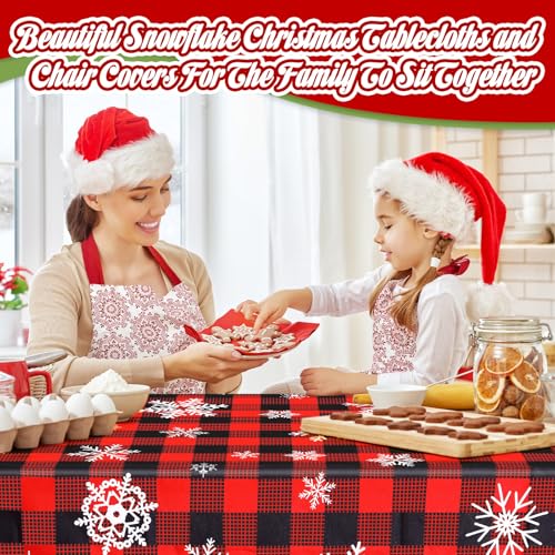 Preboun Classic 7-Piece Christmas Buffalo Plaid Tablecloth & Chair Cover Set