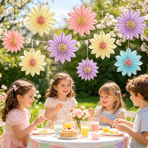 9-Piece Pastel Paper Fan Decorations for Party and Wall Backdrop