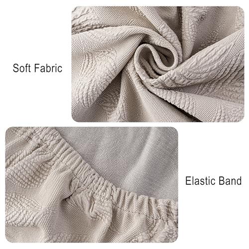 Waterproof Dining Chair Cover Set of 4 - Stretch Slipcovers with Leaf Jacquard, Warm Grey