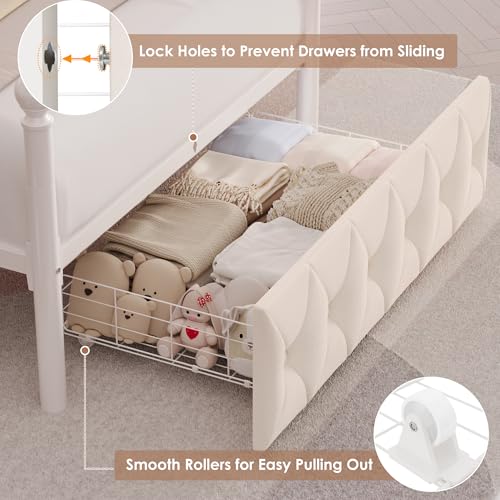 Twin Canopy Bed Frame with LED Lights, Storage Headboard & Charging Station