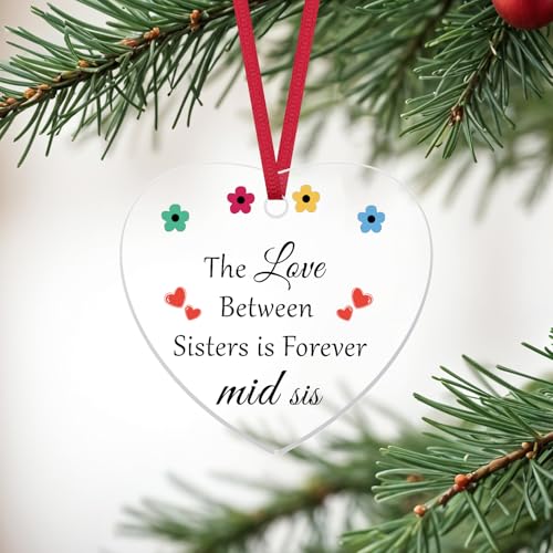Gevody 3-Piece Sister Gifts Set Christmas Ornaments Heart Acrylic Decor