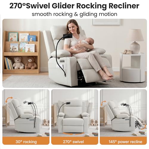 Electric Power Glider Rocking Chair with Lumbar Support and USB Charging