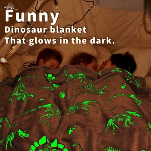 Glow in the Dark Dinosaur Throw Blanket, Soft Plush 50"x60" Gray