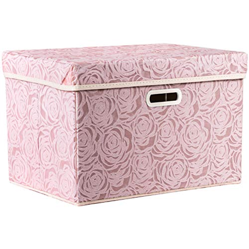 Collapsible Storage Bin with Lid Fabric Cube Organizer Pink