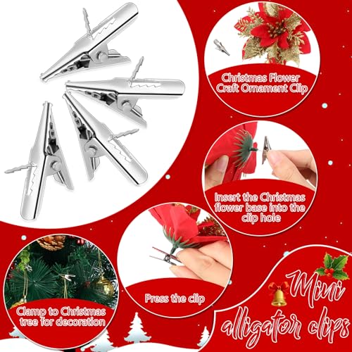 100-Pack Metal Alligator Clips for Christmas Ornaments - 1.18 Inch Craft Clamps